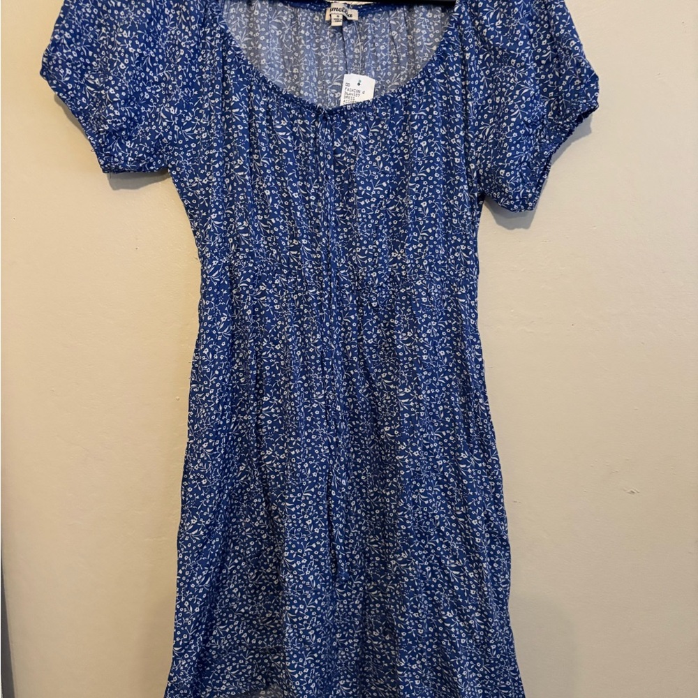 Blue Floral Short Sleeve Dress